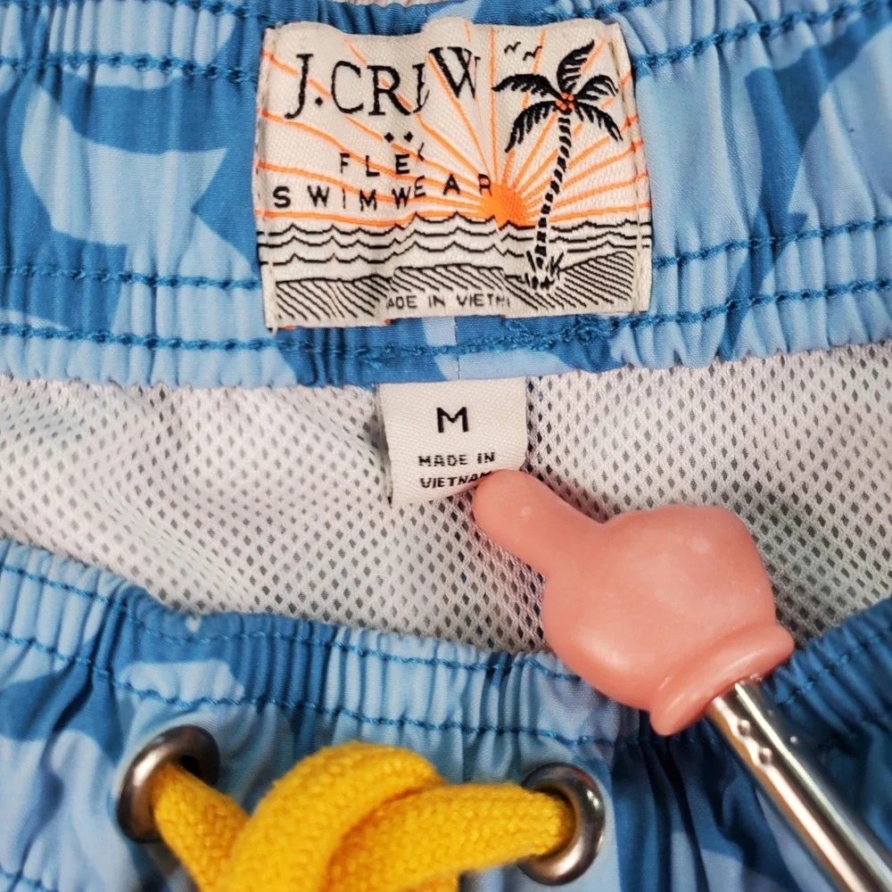 J.Crew Flex Swim Trunks Mens Medium Blue Hibiscus Floral Mesh Lined 5